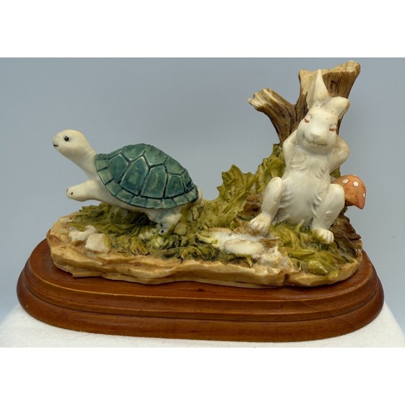 Other - The Tortoise and the Hare Anthropomorphic Resin Wildlife Figurines on Wood Base
